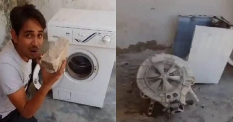 Video : ವಾಷಿಂಗ್ ಮಷಿನ್‍ನೊಳಗೆ ಕಲ್ಲು ಹಾಕಿದ ಯುವಕ ; ಆಮೇಲೆನಾಯ್ತು ಗೊತ್ತಾ?