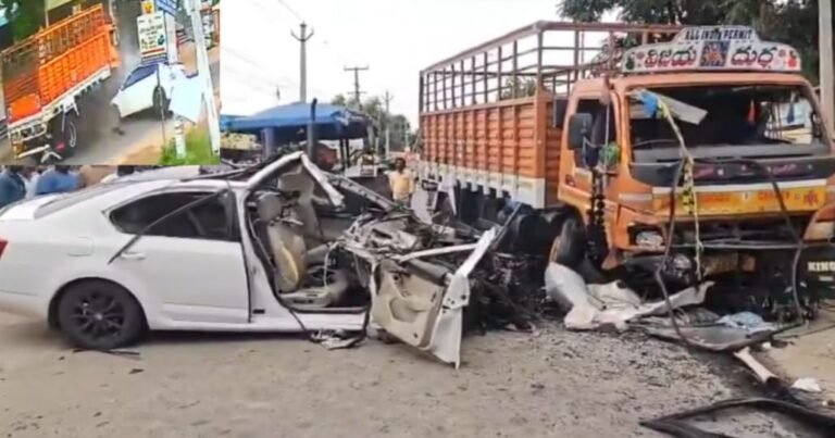 Video : ಲಾರಿಗೆ ಡಿಕ್ಕಿ ಹೊಡೆದ ಕಾರು ; ಮೂರು ಸಾವು.!