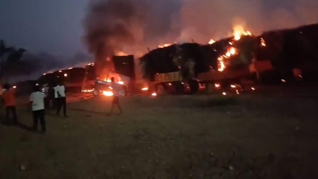 sugarcane-farmers-protest-tractors-burned