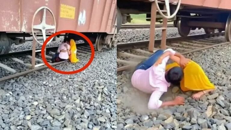 couple romance train-tracks viral video