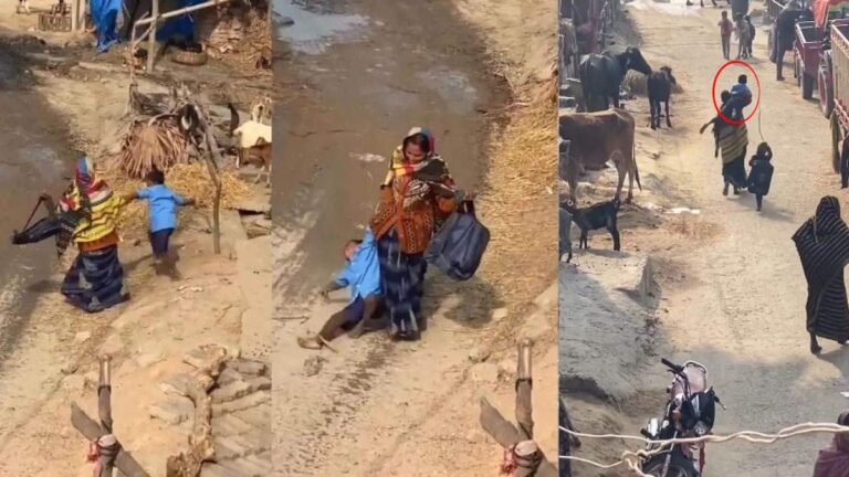 ಶಾಲೆಗೆ ಹೋಗಲು ಹಠ ಹಿಡಿದ ಮಗ: ಪಟ್ಟು ಹಿಡಿದ ತಾಯಿ ; ವಿಡಿಯೋ ವೈರಲ್.