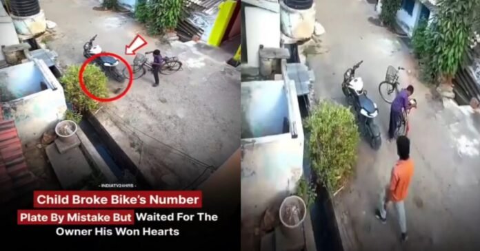 ರಸ್ತೆ ಬದಿ ನಿಂತಿದ್ದ ಬೈಕ್ಗೆ ಸೈಕಲ್ ಗುದ್ದಿಸಿದ ಬಾಲಕ