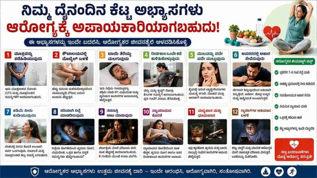 ನಿಮ್ಮ ಈ 12 ದೈನಂದಿನ ಕೆಟ್ಟ ಅಭ್ಯಾಸಗಳೇ ಆರೋಗ್ಯಕ್ಕೆ ಅಪಾಯಕಾರಿಯಾಗಬಹುದು?