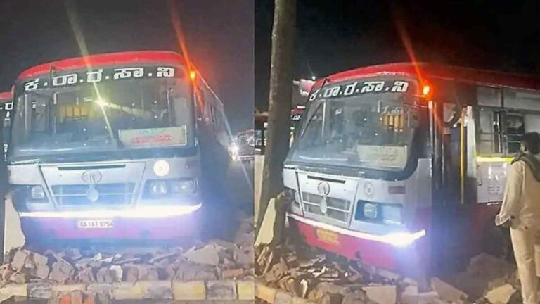 ಚಿಕ್ಕಮಗಳೂರು ಬಸ್ ನಿಲ್ದಾಣದಲ್ಲಿ ಬ್ರೇಕ್ ಫೇಲ್; ಕಾಂಪೌಂಡ್ಗೆ ಡಿಕ್ಕಿ ಹೊಡೆದ KSRTC ಬಸ್. ಕಾಂಪೌಂಡ್ಗೆ ಡಿಕ್ಕಿ ಹೊಡೆದ KSRTC ಬಸ್