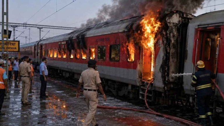 ರಾಜಧಾನಿ ಎಕ್ಸ್‌ಪ್ರೆಸ್ ರೈಲಿನ ಬೋಗಿಗೆ ಬೆಂಕಿ; 68 ಪ್ರಯಾಣಿಕರ ಸುರಕ್ಷಿತ ರಕ್ಷಣೆ.