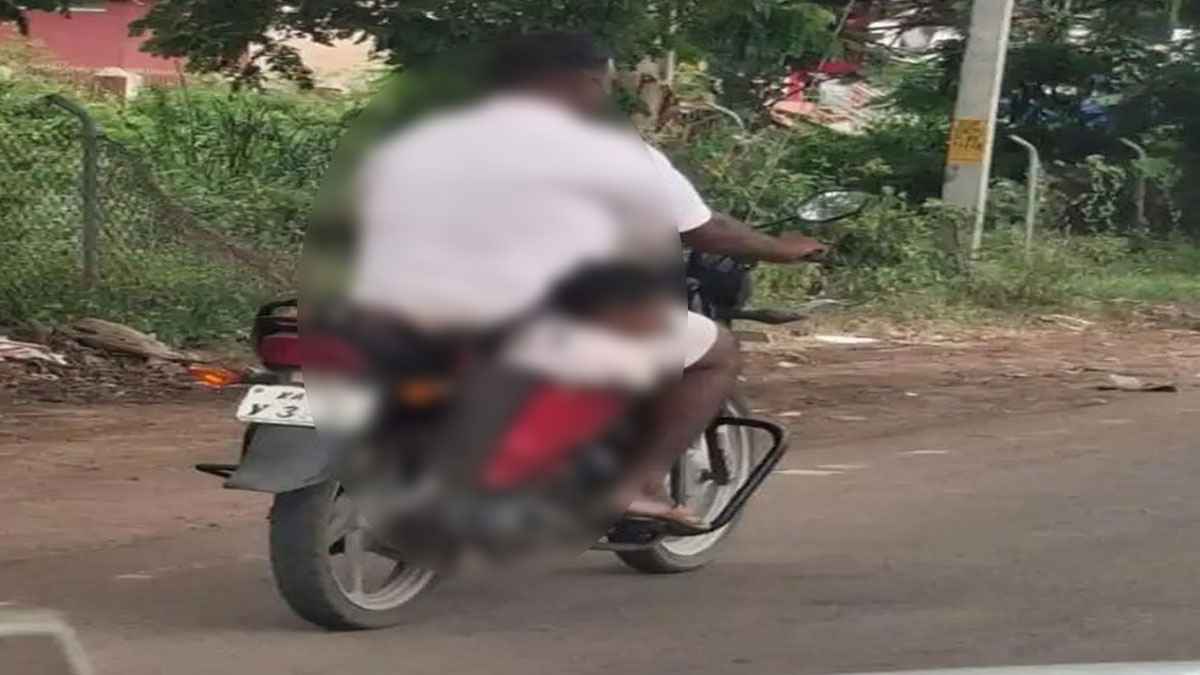 ಬೈಕ್‌ನ ಸೈಡ್‌ ಬ್ಯಾಗ್‌ನಲ್ಲಿ ಕೂರಿಸಿ