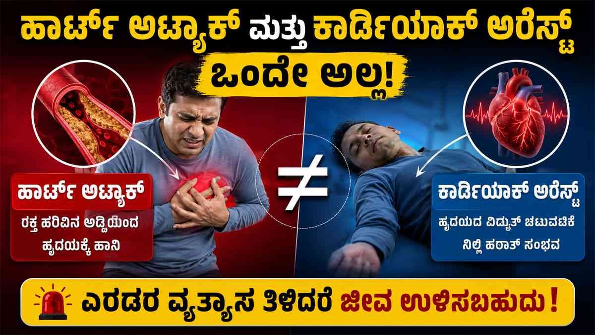 ಹಾರ್ಟ್ ಅಟ್ಯಾಕ್ ಮತ್ತು ಕಾರ್ಡಿಯಾಕ್ ಅರೆಸ್ಟ್ ನಡುವಿನ ವ್ಯತ್ಯಾಸವೇನು?