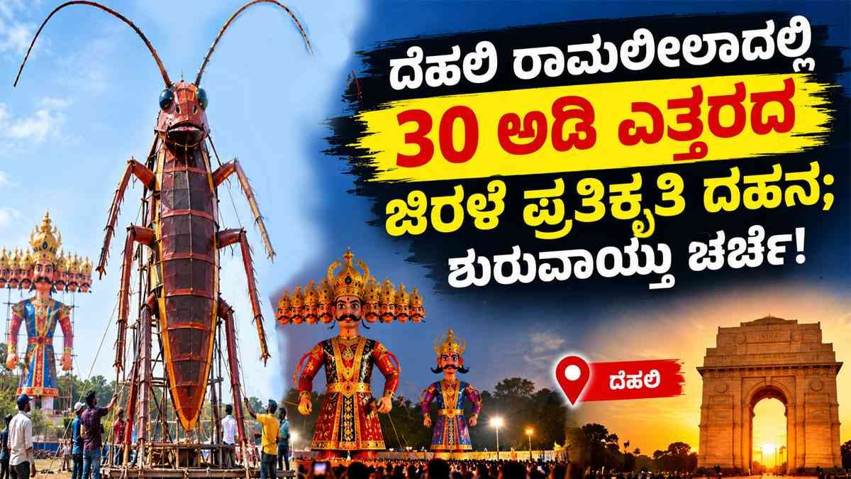 ರಾಮಲೀಲಾದಲ್ಲಿ 30 ಅಡಿ ಎತ್ತರದ ಜಿರಳೆ ಪ್ರತಿಕೃತಿ ದಹನ