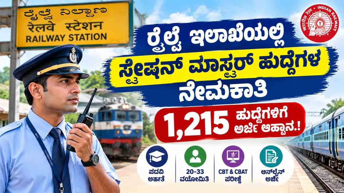 ರೈಲ್ವೆ ಇಲಾಖೆಯಲ್ಲಿ ಸ್ಟೇಷನ್ ಮಾಸ್ಟರ್ ಹುದ್ದೆಗಳ ನೇಮಕಾತಿ.